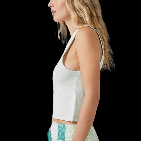 NWOT Free People Back to the Basics Tank Scoop Neck Cotton XS Cropped Seaglass - Picture 1 of 11